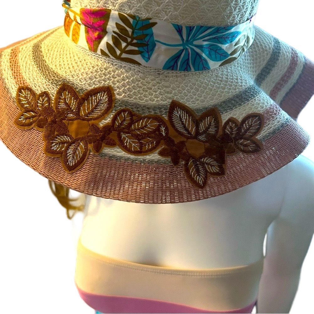 Pretty Floppy Beach Hat embroidered flowers sun block beach party unisex
